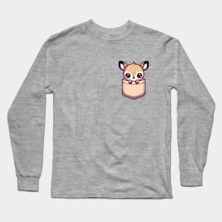 Kawaii Baby Deer in Pocket Cute Peeking Deer Long Sleeve T-Shirt